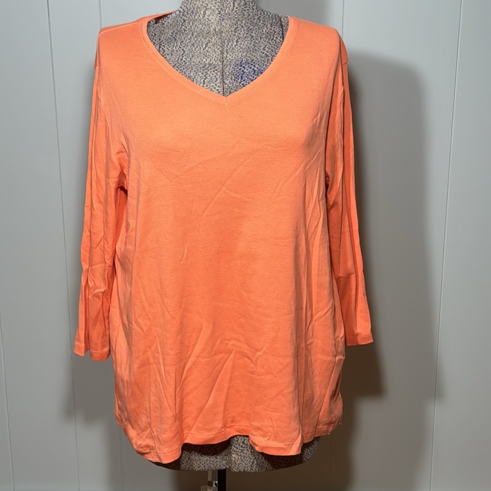 By Chico’s Womens XL Chico’s Size 3 Orange Mid Length Sleeve V-Neck Blouse